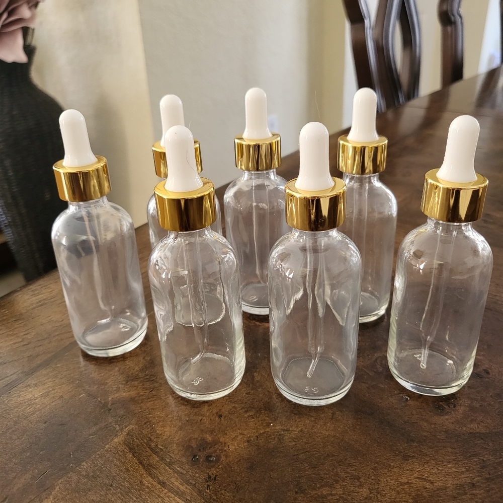 7 dropper jars 60ml / 2oz w/ gold metallic aluminum cap
